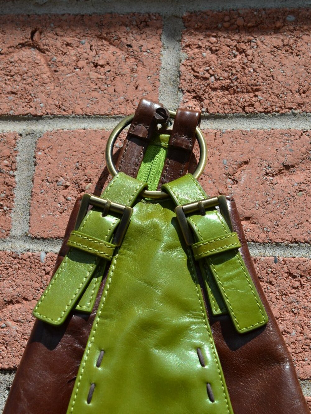 Joanel Pour Elle Green & Brown Leather Sling Bag - Picture 10 of 13